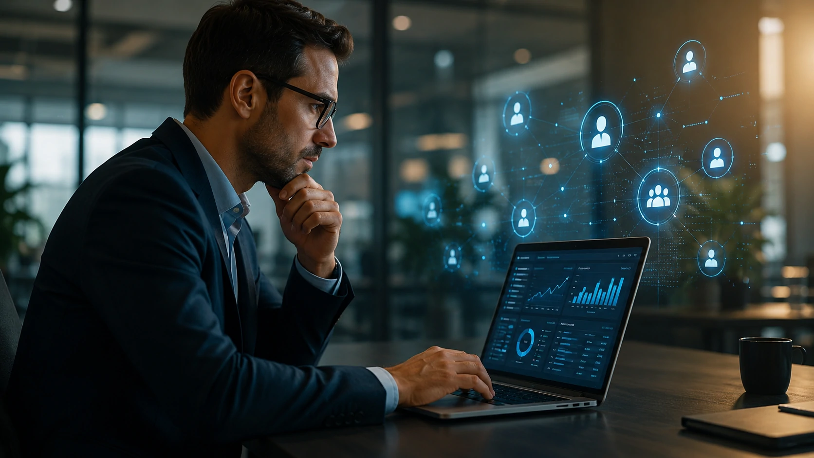 Profissional analisando leads B2B utilizando inteligência artificial