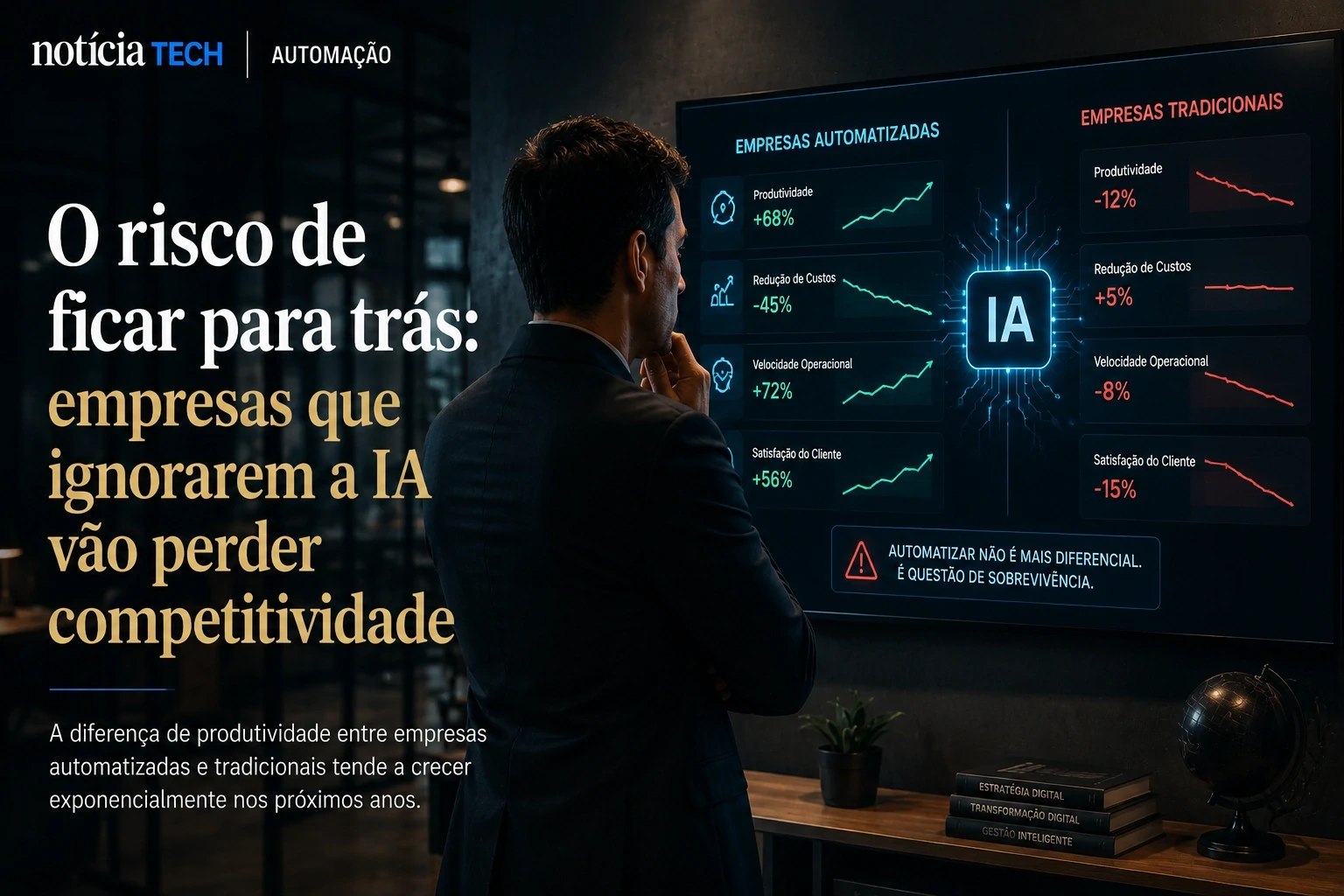 Empresário observando crescimento da IA corporativa