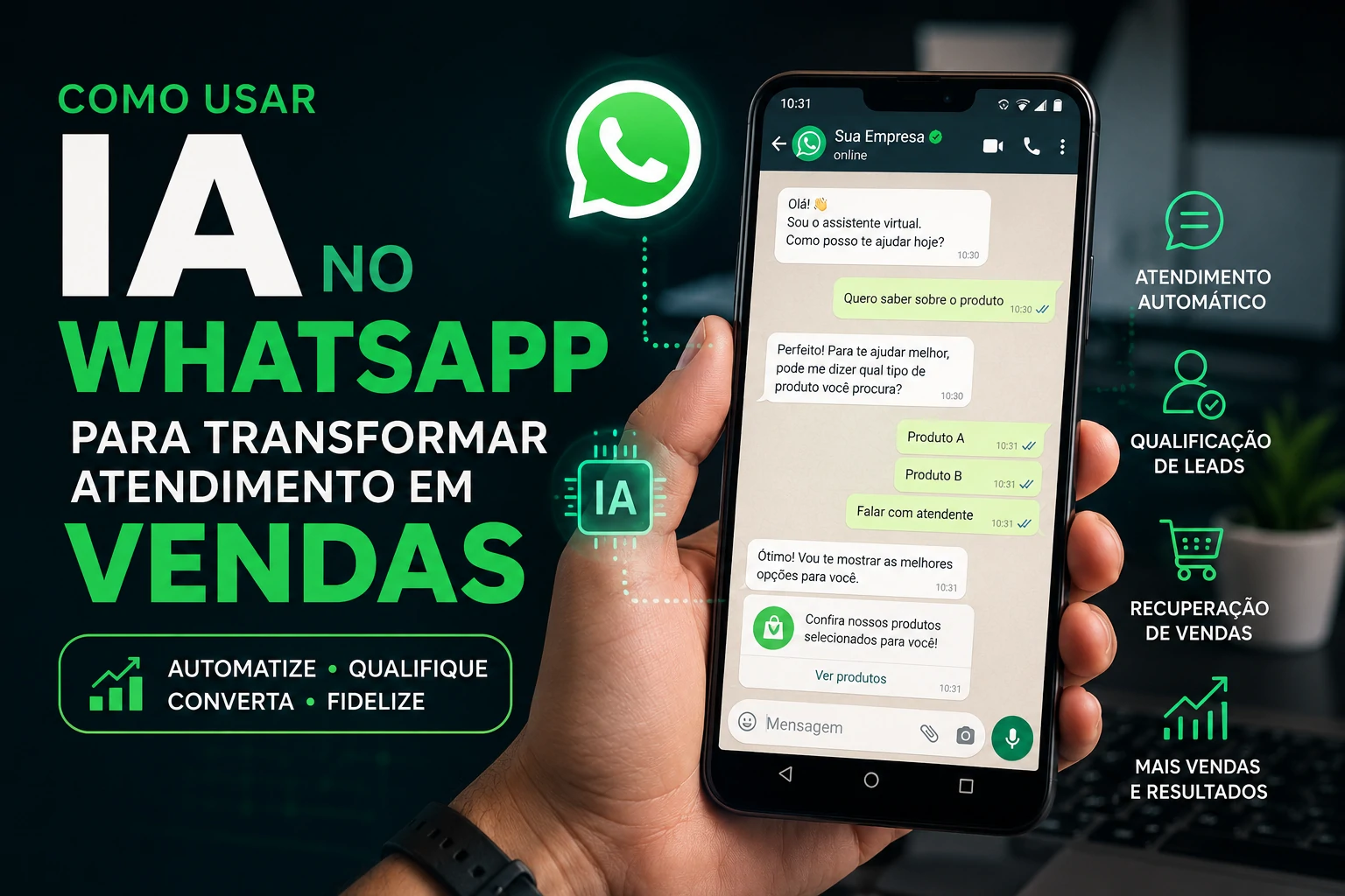 Atendimento automatizado por inteligência artificial no WhatsApp integrado ao processo de vendas