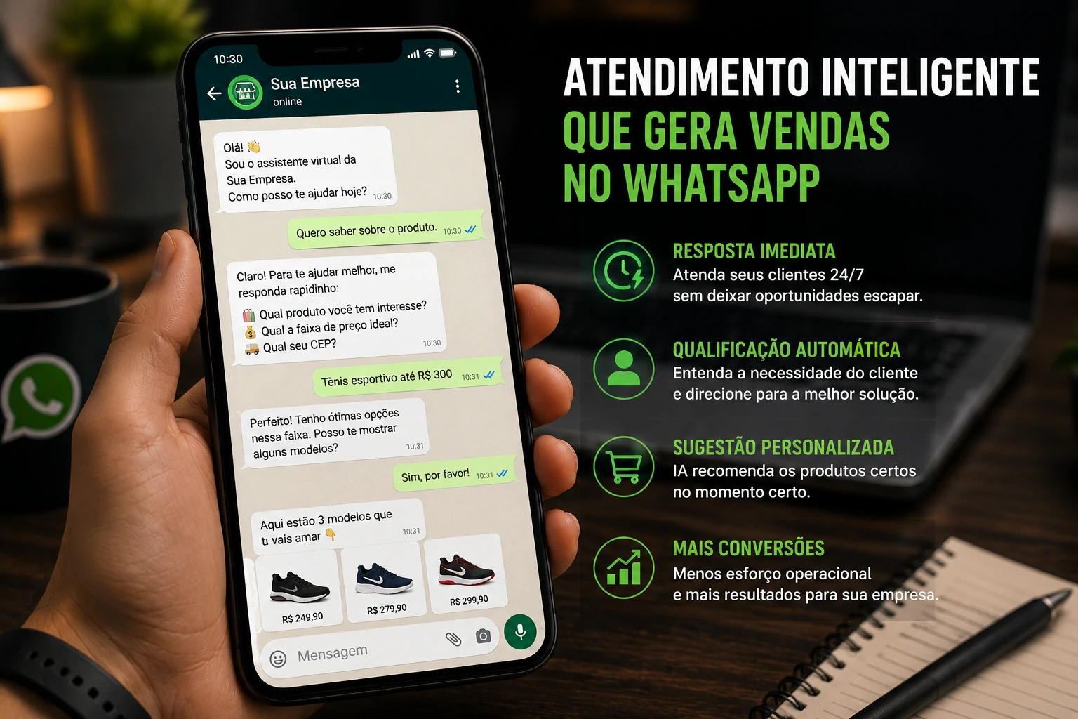 Fluxo inteligente de vendas no WhatsApp