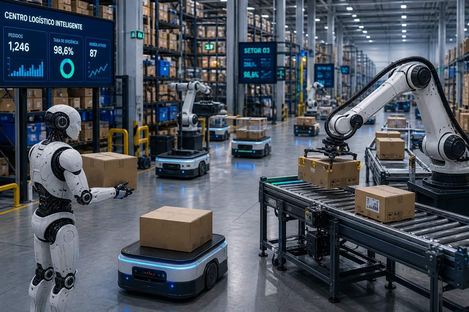Centro logístico automatizado com robótica inteligente