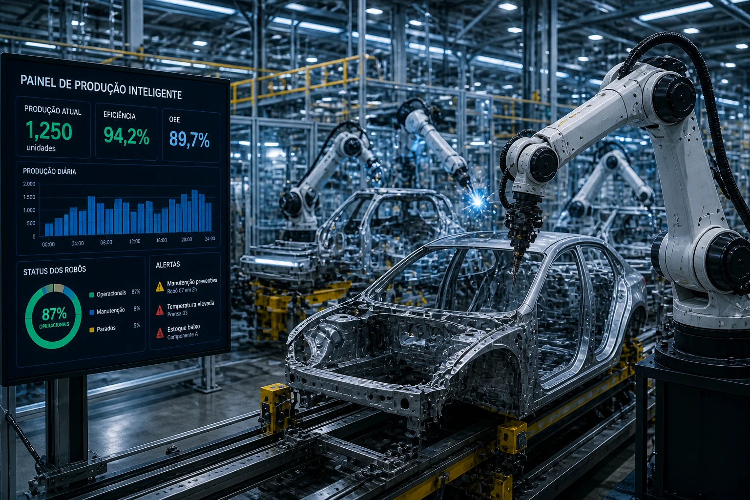 Operação industrial com automação física inteligente