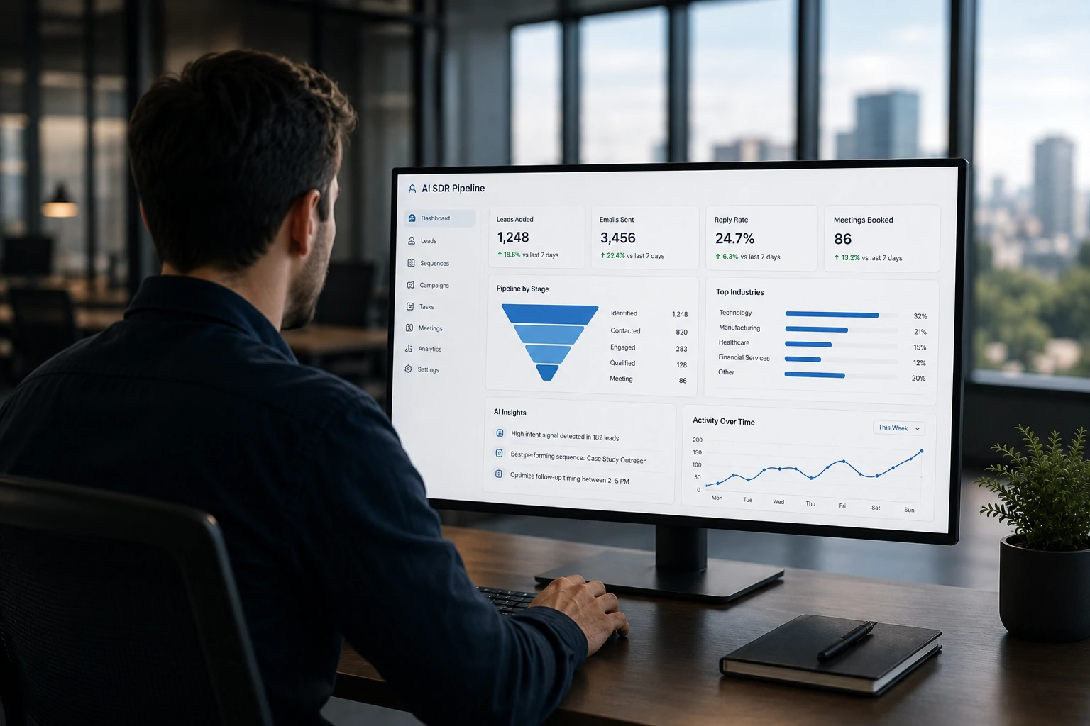 Equipe comercial utilizando AI SDR para acelerar geração de oportunidades