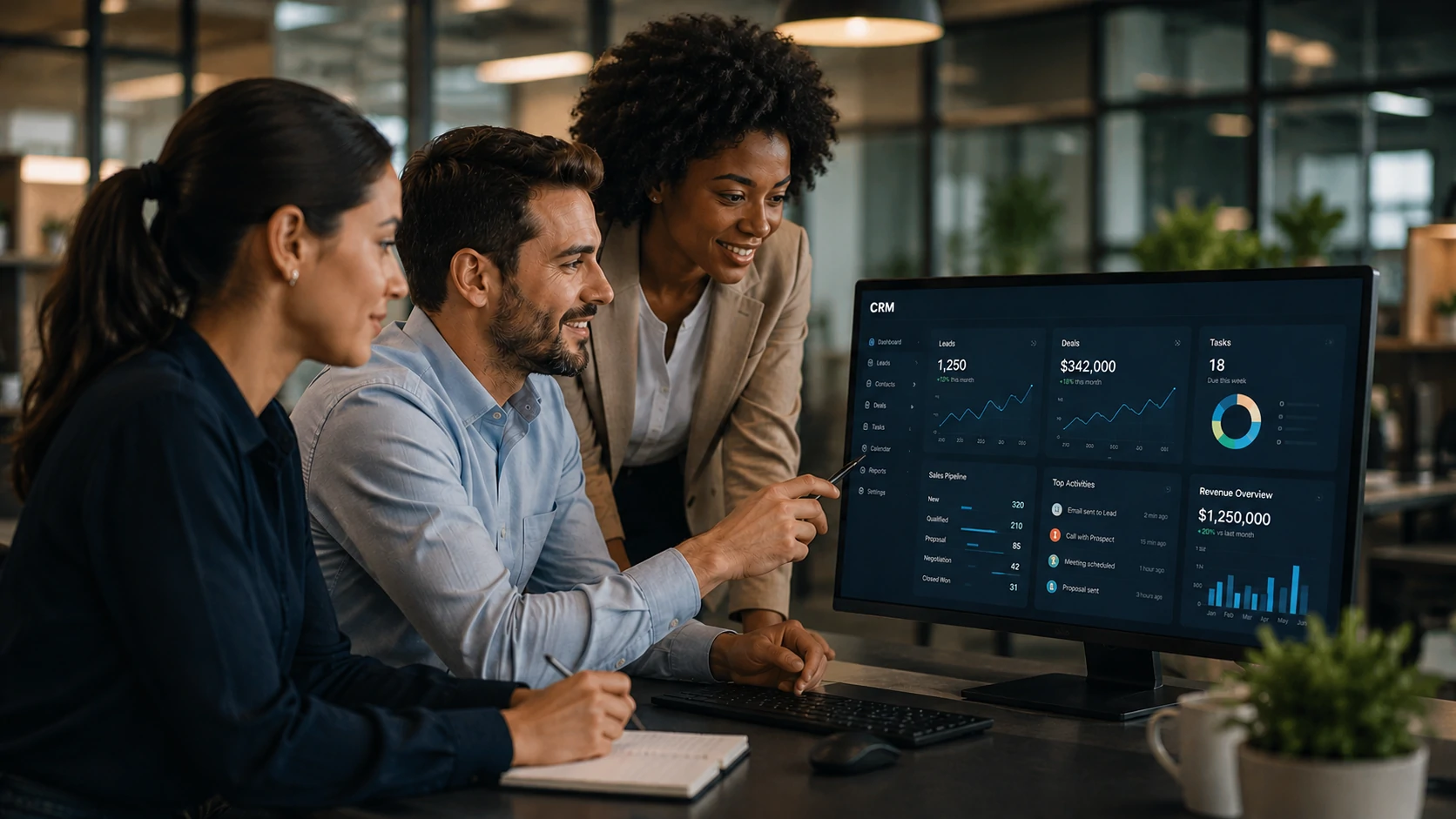 Equipe utilizando CRM com Inteligência Artificial