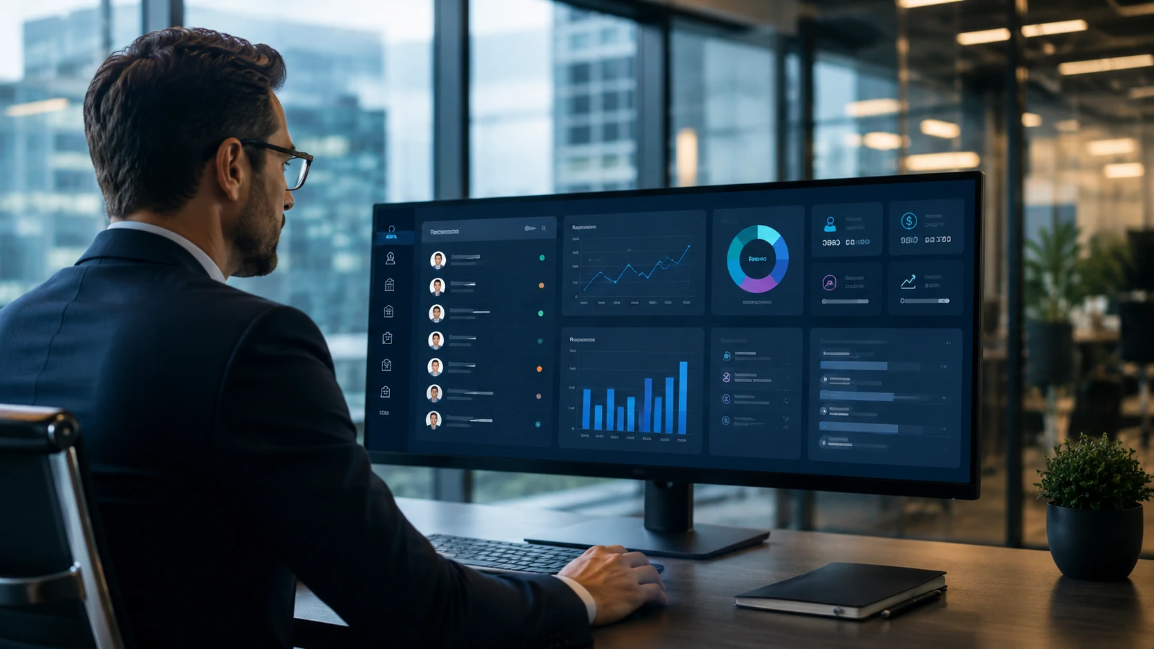 Modern CRM dashboard powered by artificial intelligence analyzing sales data