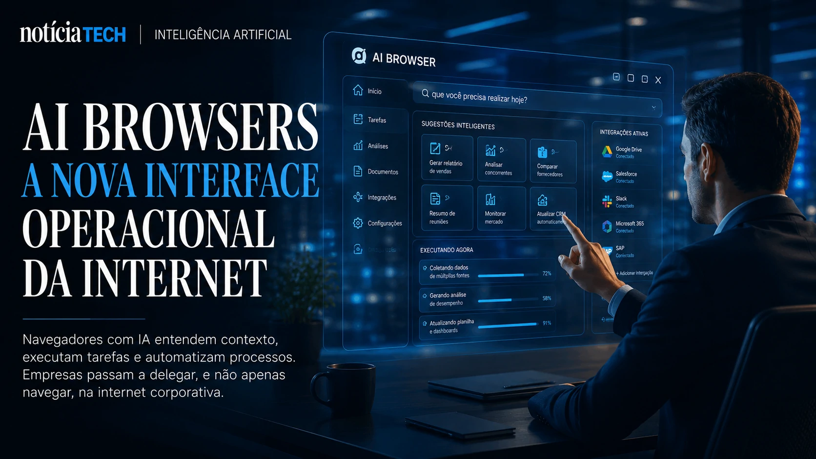 AI Browser corporativo integrado a múltiplos sistemas empresariais