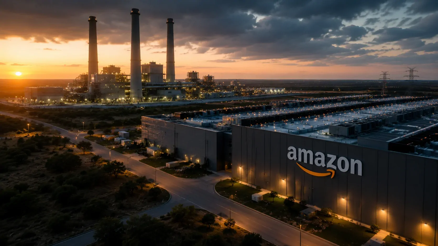 Amazon artificial intelligence data center connected to a massive power plant in Texas