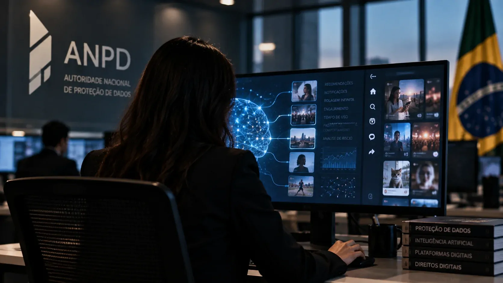Inteligência artificial analisando algoritmos de uma rede social
