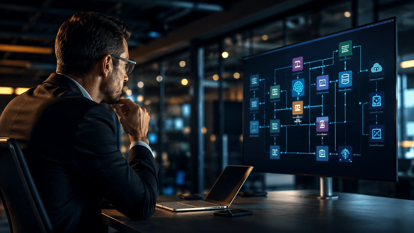 Diagram illustrating a modern enterprise AI architecture with RAG, MCP, AI agents, and orchestration.