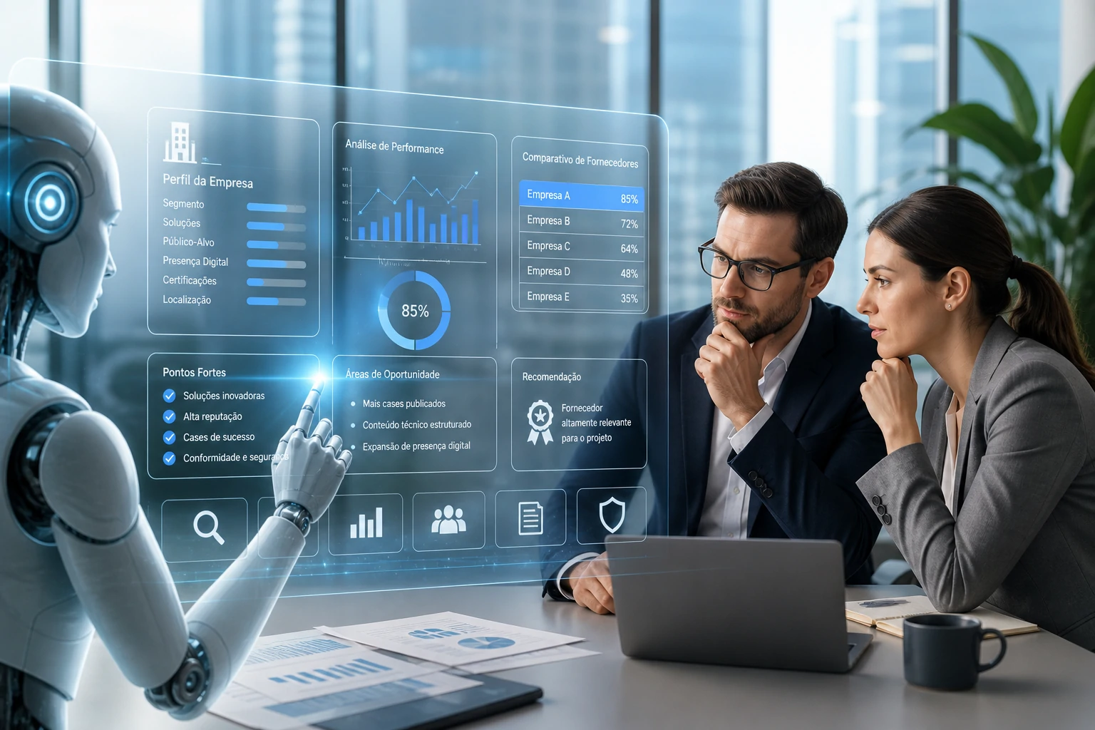 Agente de IA analisando empresas e comparando soluções corporativas