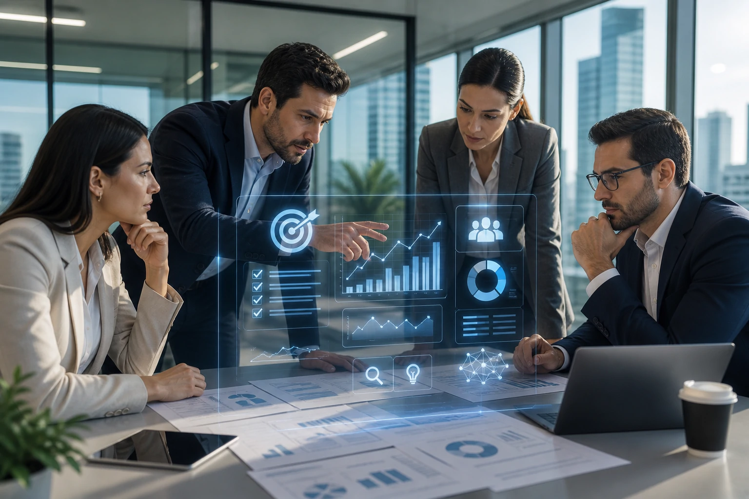 Profissionais de negócios revisando estratégia digital para competir na era do B2A