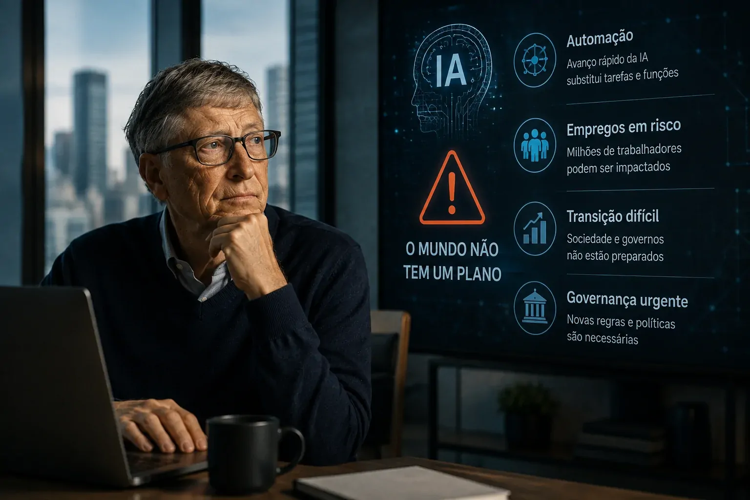 Bill Gates analisando os impactos econômicos da inteligência artificial sobre o trabalho
