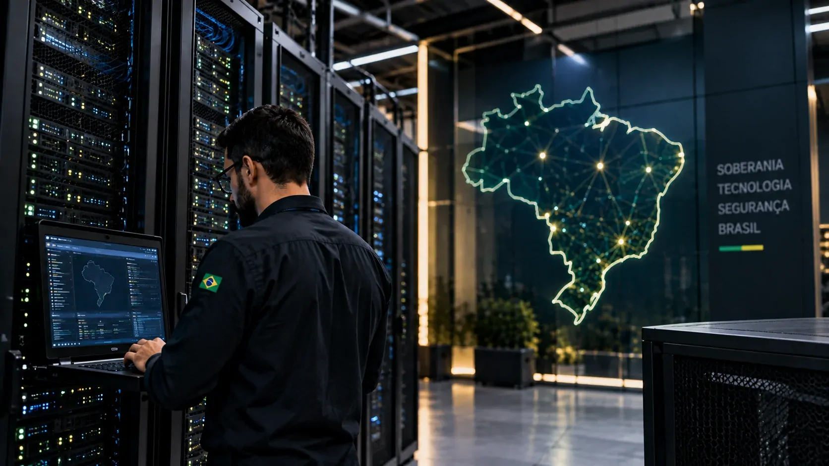 Infraestrutura brasileira de computação em nuvem representada por servidores e elementos digitais conectados