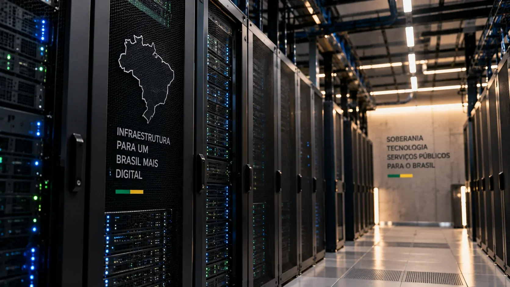 Infraestrutura de servidores em ambiente corporativo brasileiro representando a Nuvem Brasileira