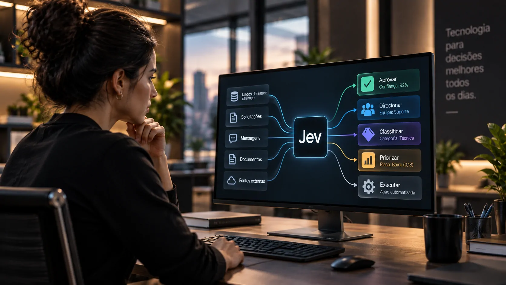Representação de softwares corporativos executando decisões automaticamente a partir de uma inteligência artificial invisível ao usuário