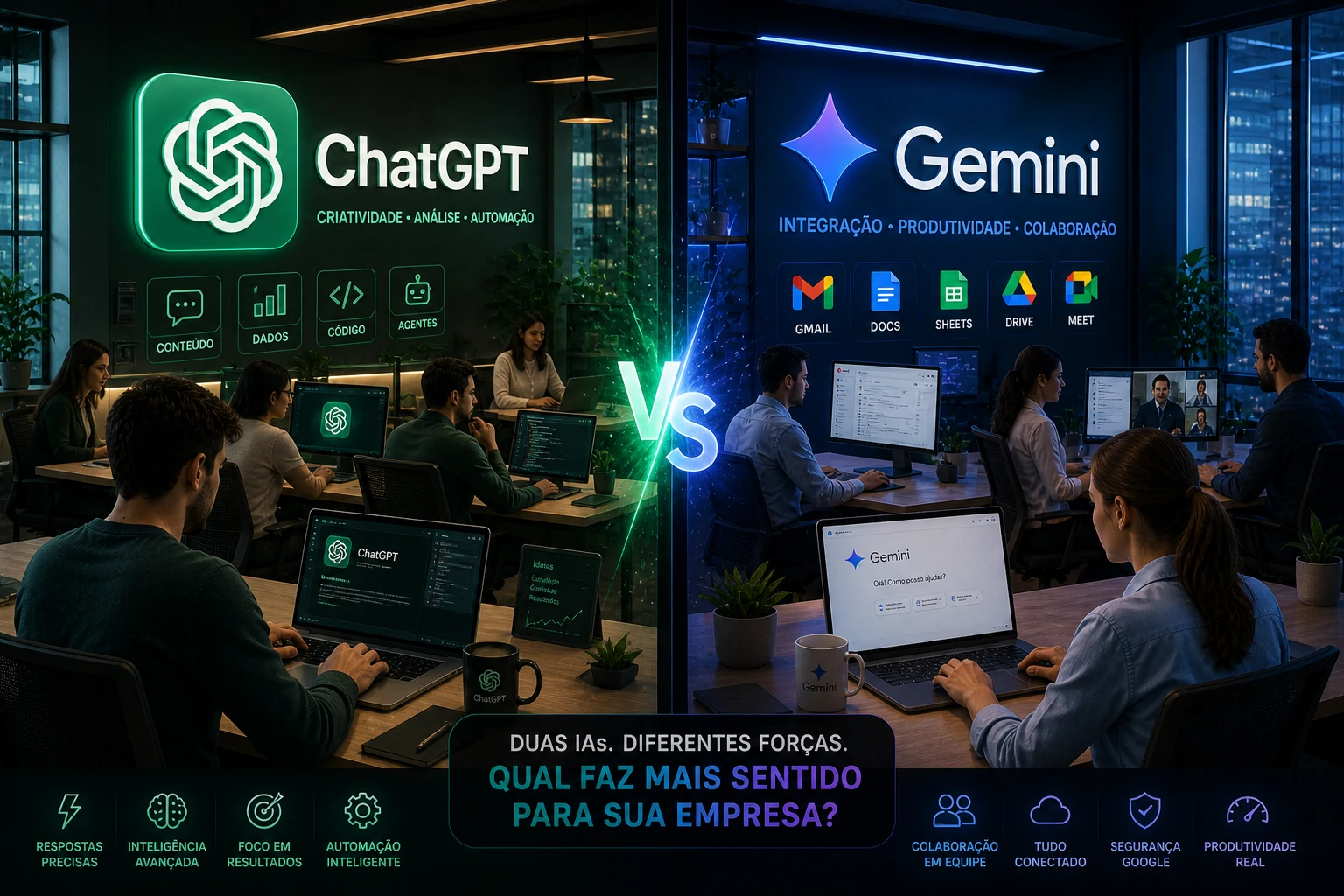 Pequenos negócios analisando ferramentas de inteligência artificial para produtividade