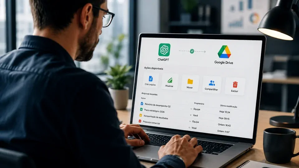 ChatGPT connected to Google Drive analyzing documents and performing tasks in a corporate environment