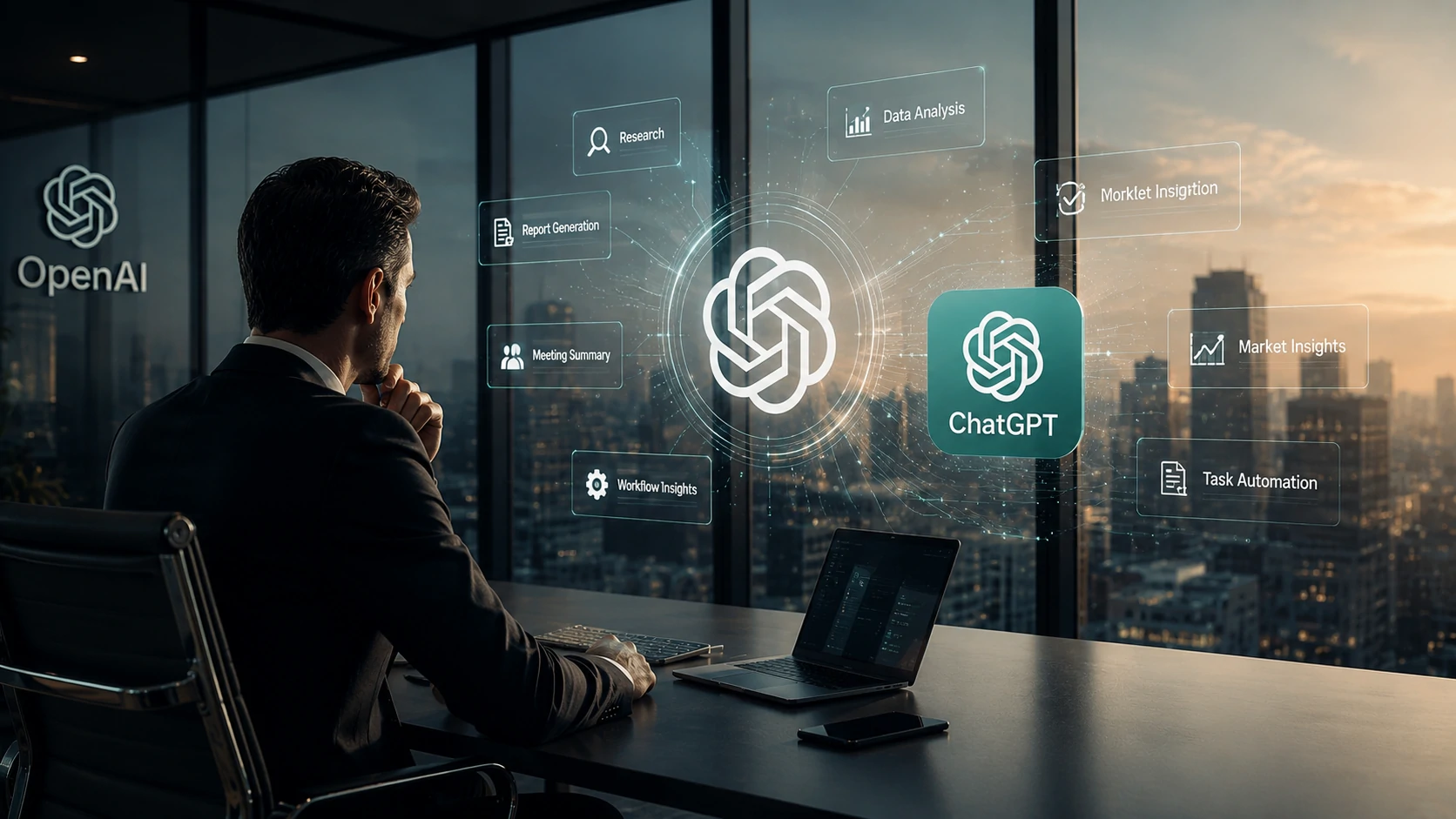 Business executive analyzing dashboards as AI agents replace traditional enterprise software