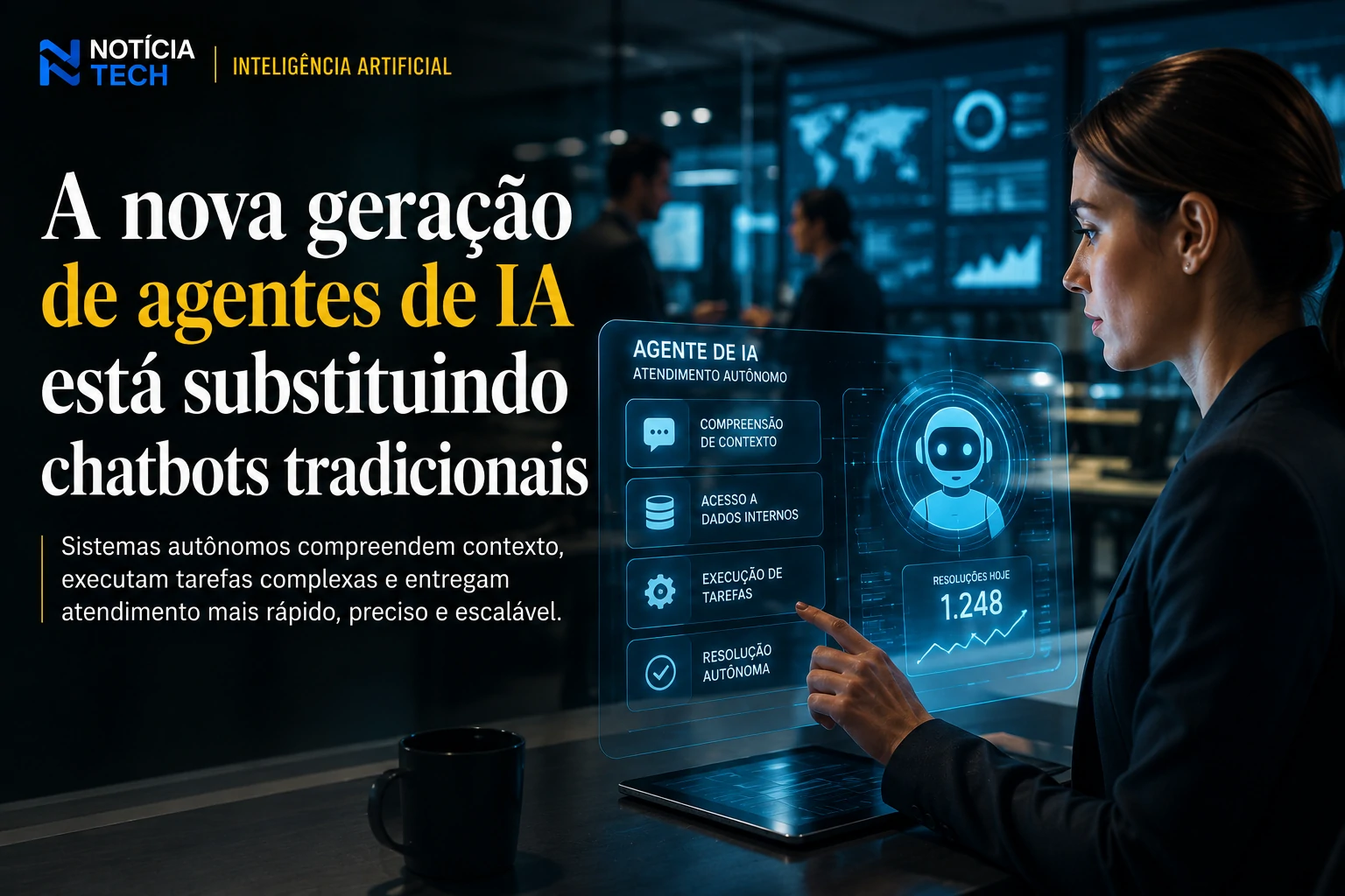 Agentes corporativos de IA operando centrais digitais de atendimento