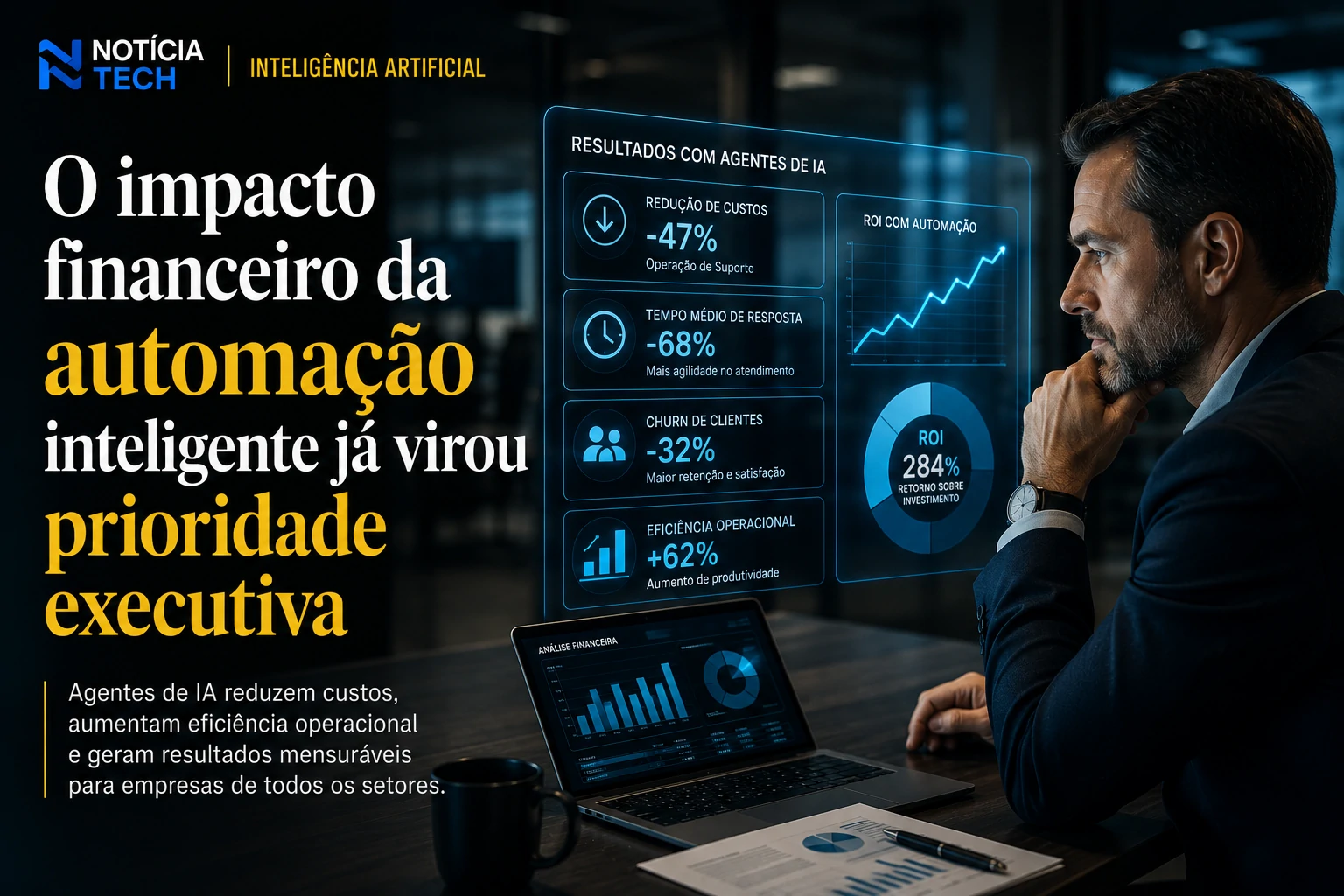 Executivos analisando redução de custos com inteligência artificial