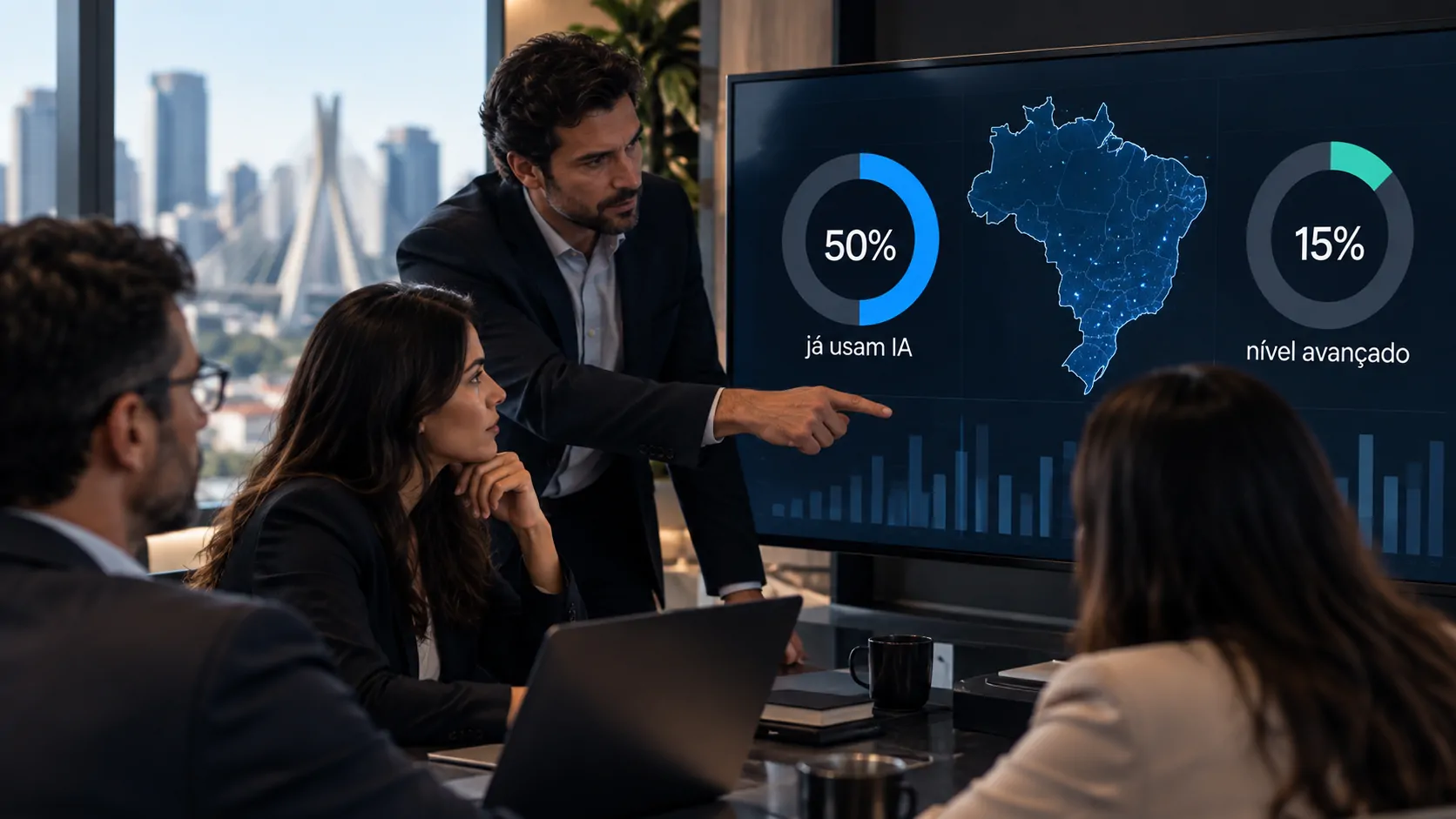 Executives analyzing AI adoption strategies at a company