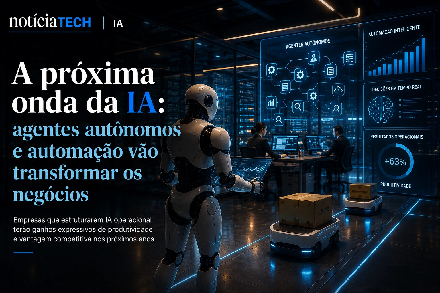 Empresas aceleram integração de agentes autônomos e automação inteligente Centro tecnológico corporativo com agentes autônomos e sistemas integrados de IA