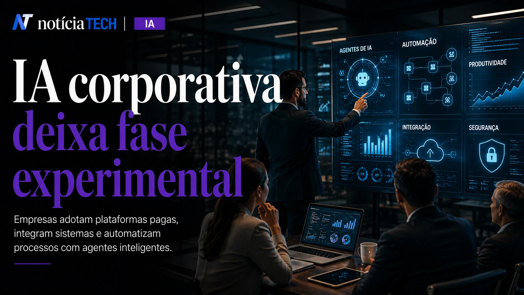 Executivos analisando plataformas de IA corporativa