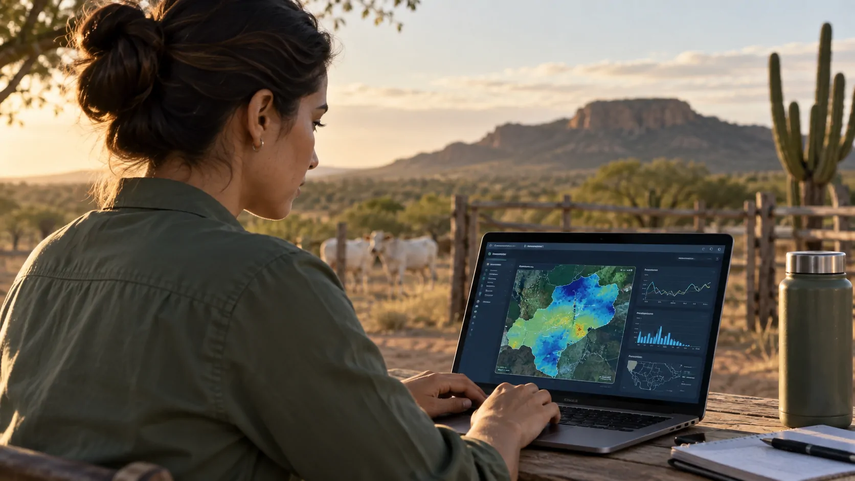 Dados climáticos e territoriais sendo analisados por uma solução de inteligência artificial para o campo