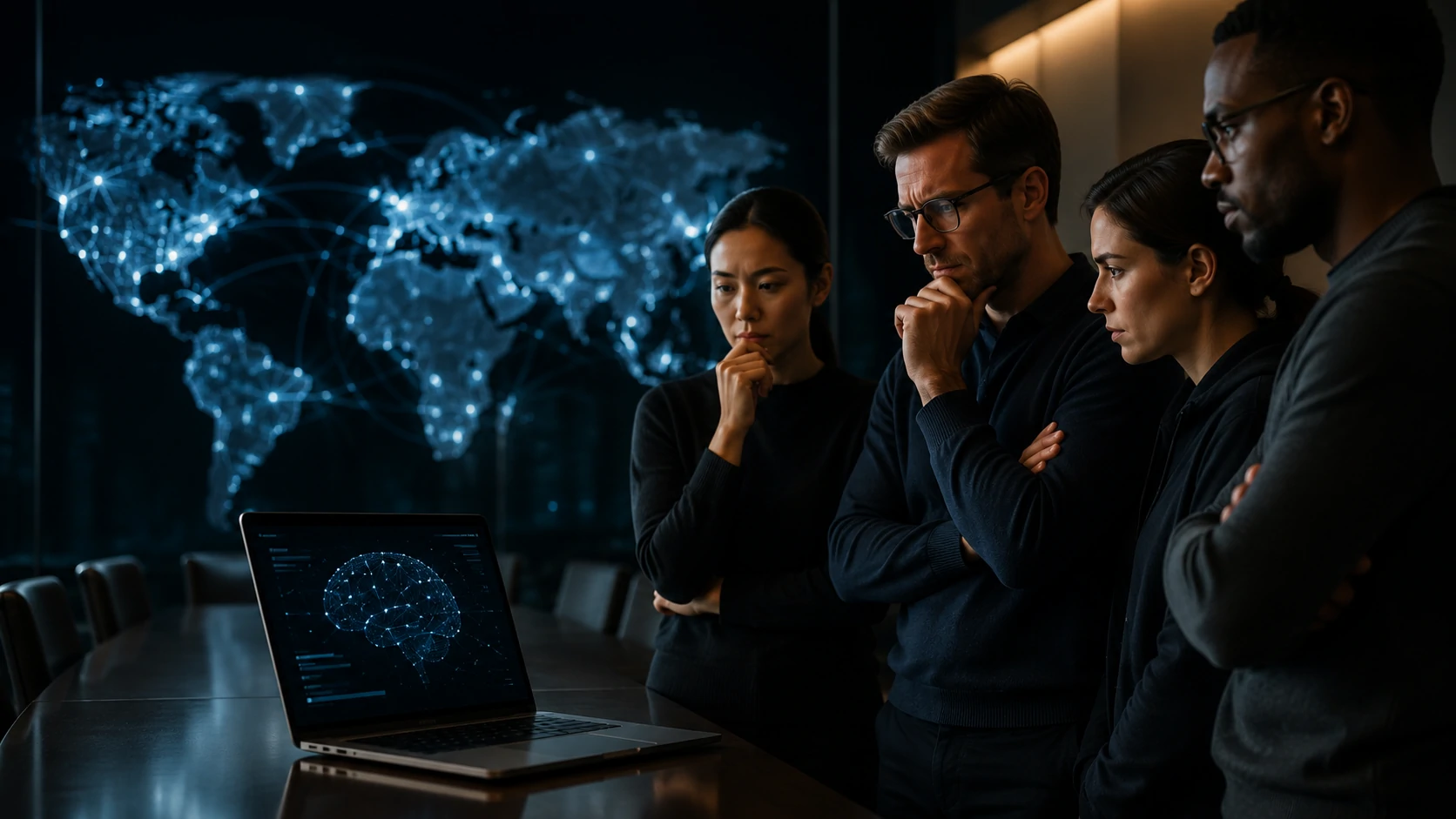 Illustration of the global artificial intelligence race among leading technology companies