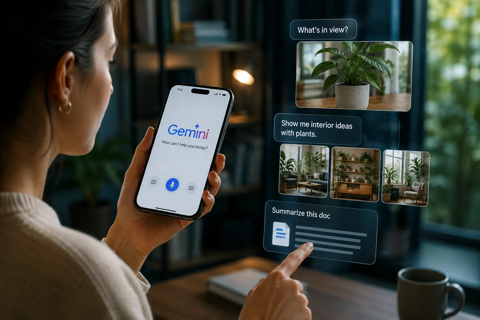 Users interacting with Gemini through voice, camera and multimodal features