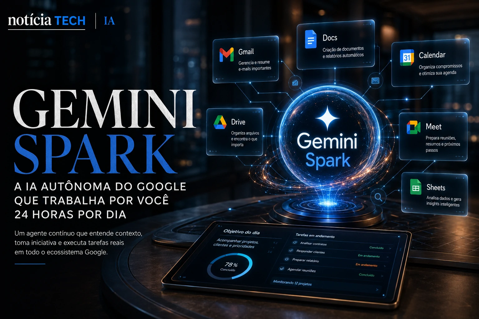 Gemini Spark operando fluxos inteligentes corporativos