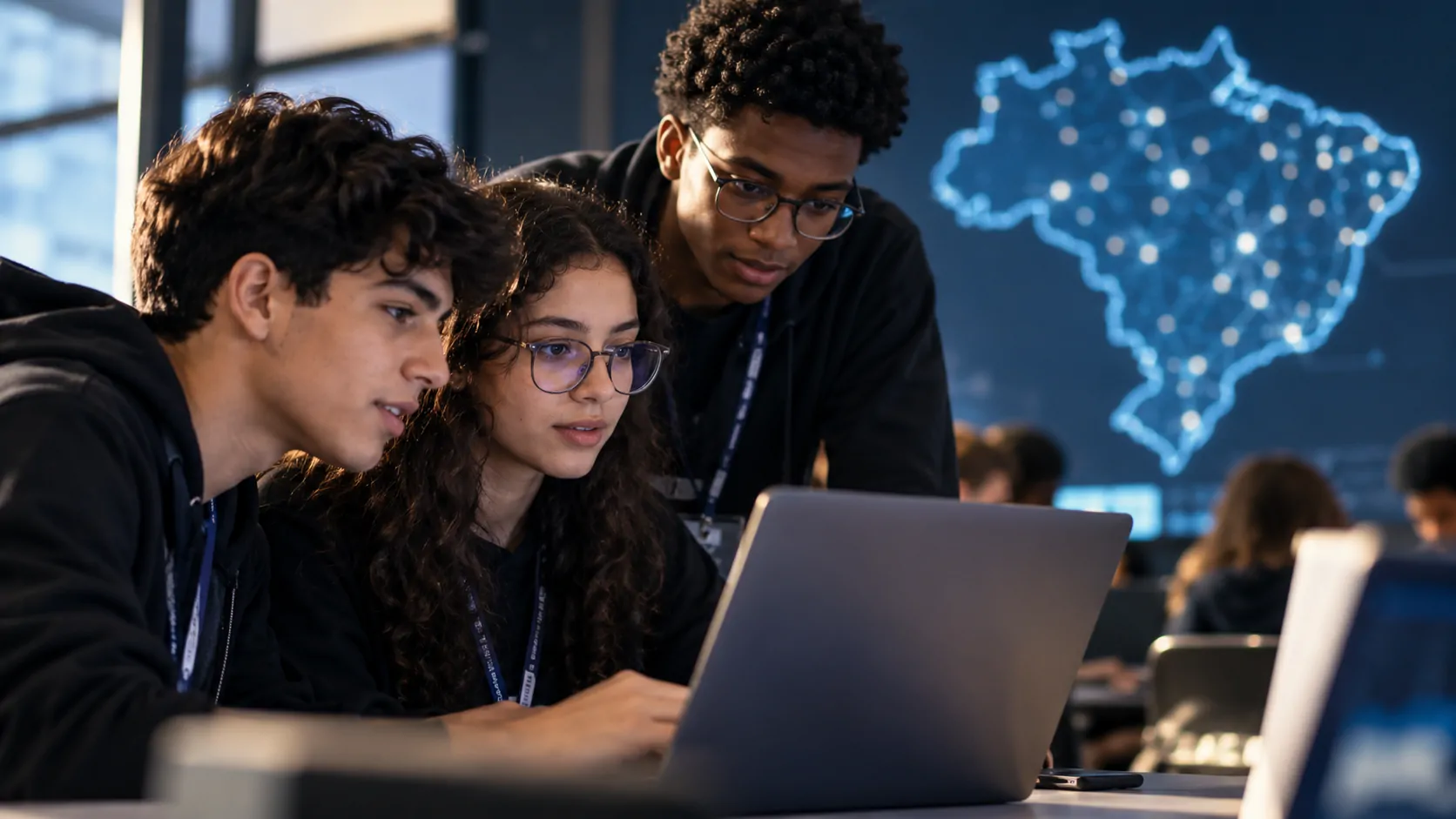 Estudantes participando de uma competição de inteligência artificial
