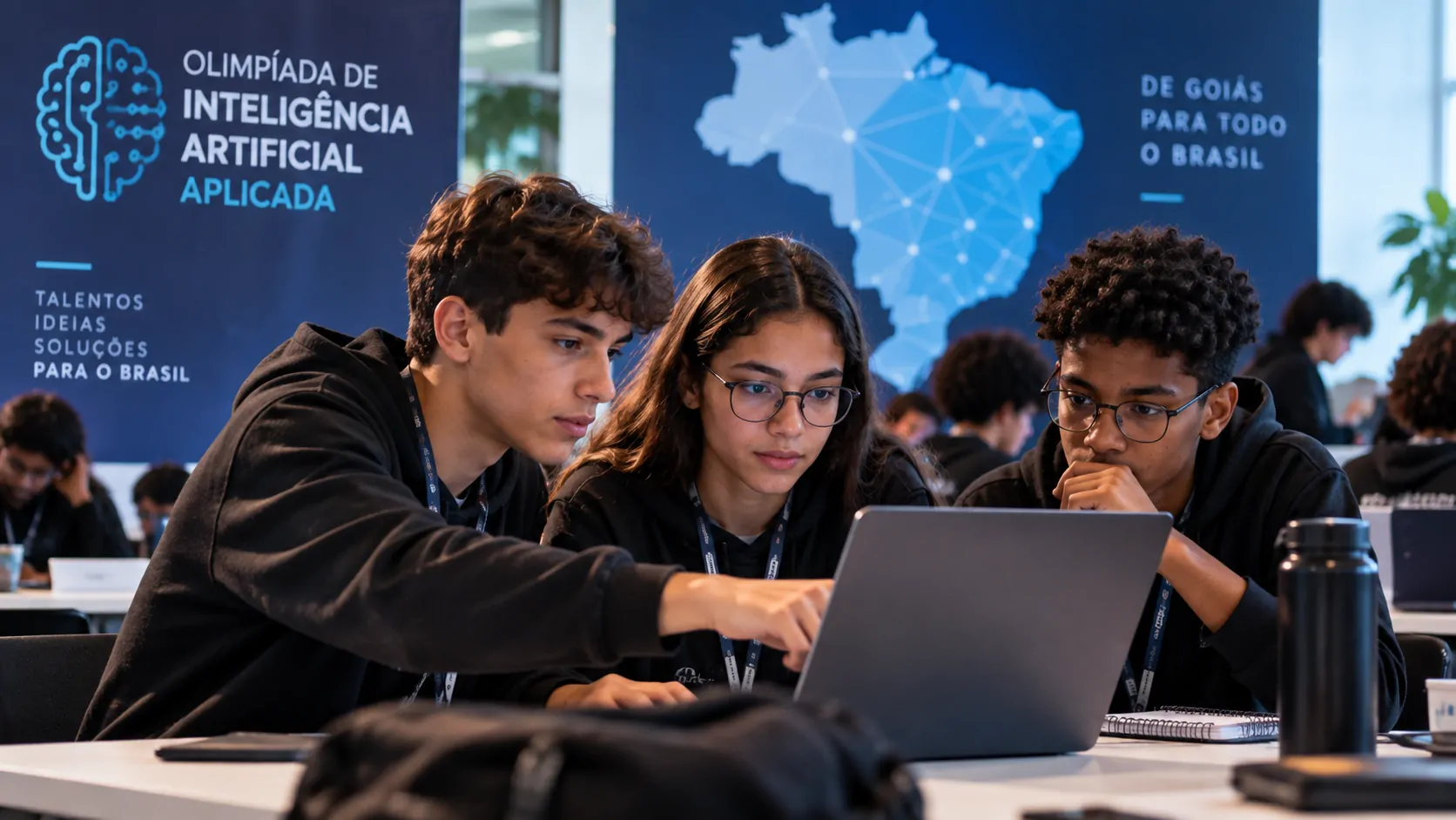 Estudantes de diferentes regiões participando de uma competição de inteligência artificial