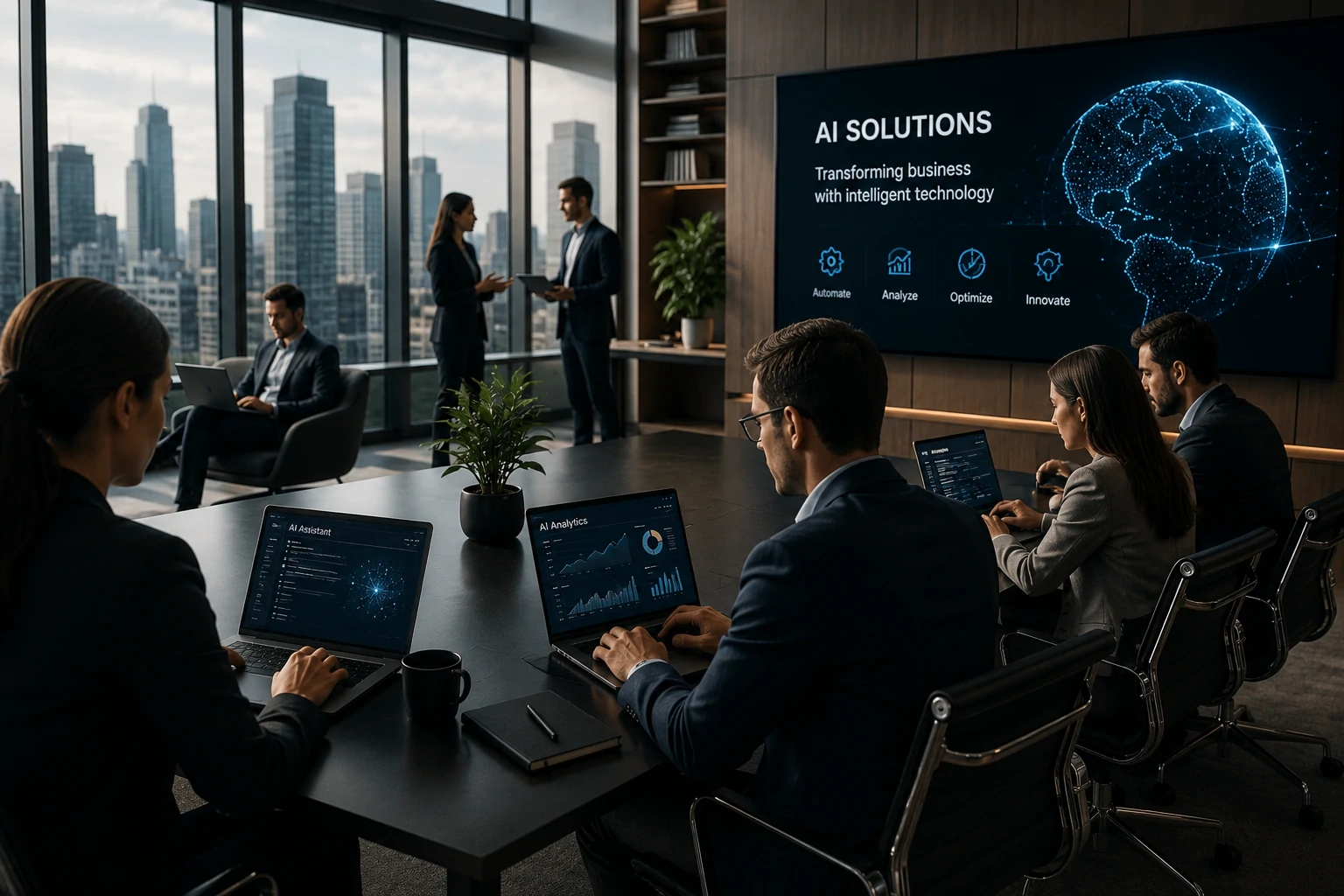 Panorama corporativo mostrando empresas adotando soluções de IA generativa.