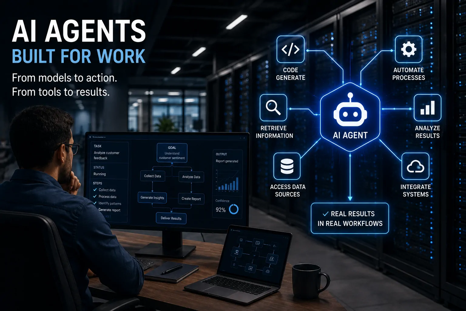 A business using AI agents to automate processes, software development and digital operations
