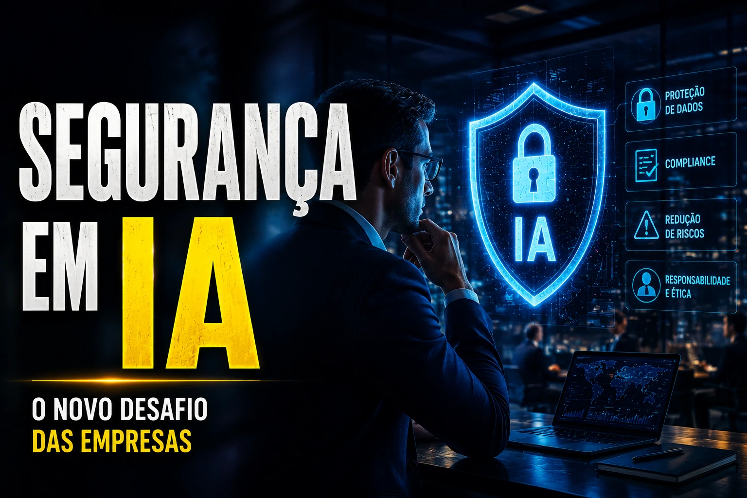 Gestor analisando políticas internas de inteligência artificial