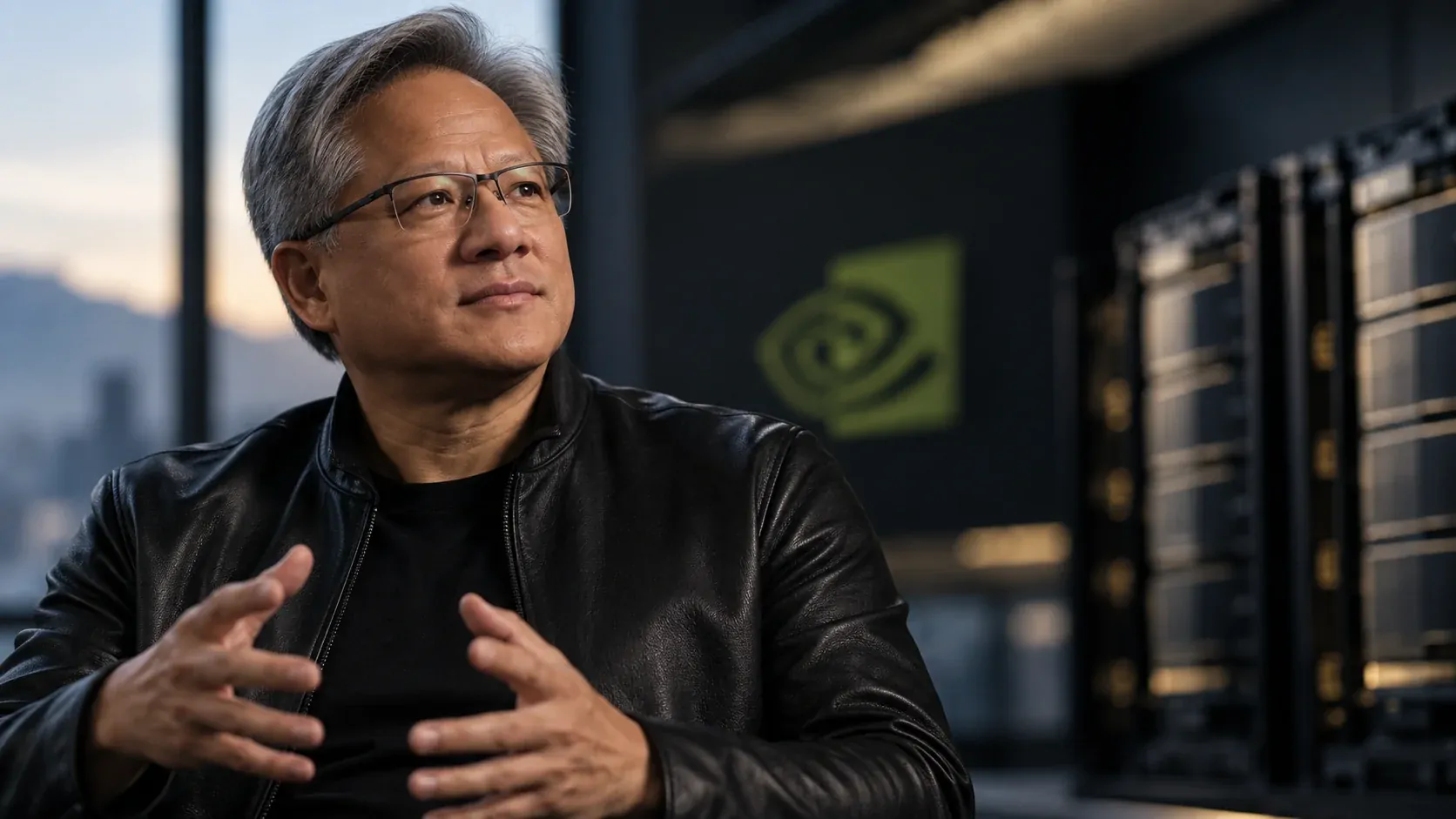 Jensen Huang, CEO da Nvidia, durante entrevista sobre os riscos e o futuro da inteligência artificial