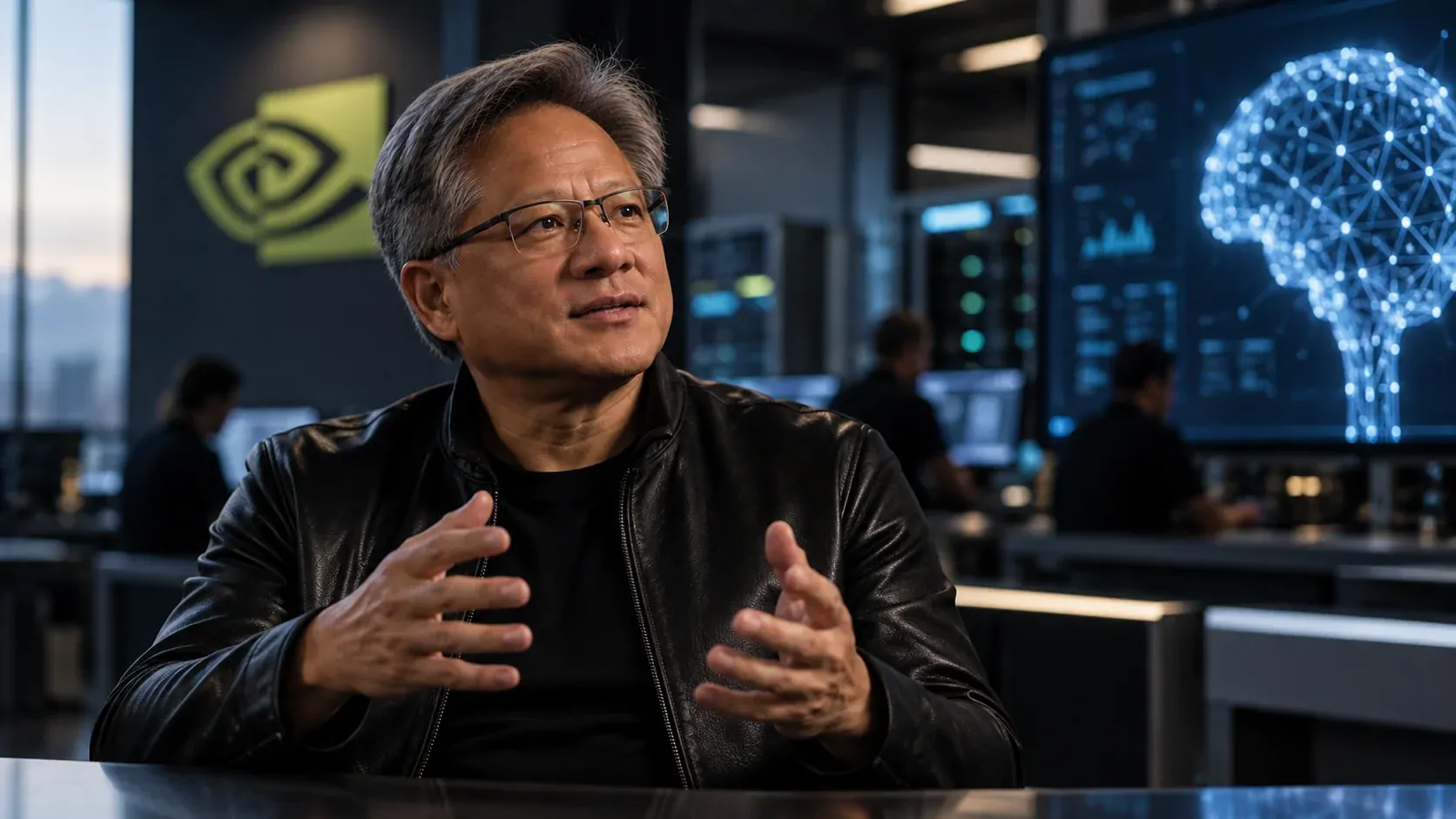 Jensen Huang durante entrevista sobre o avanço da inteligência artificial