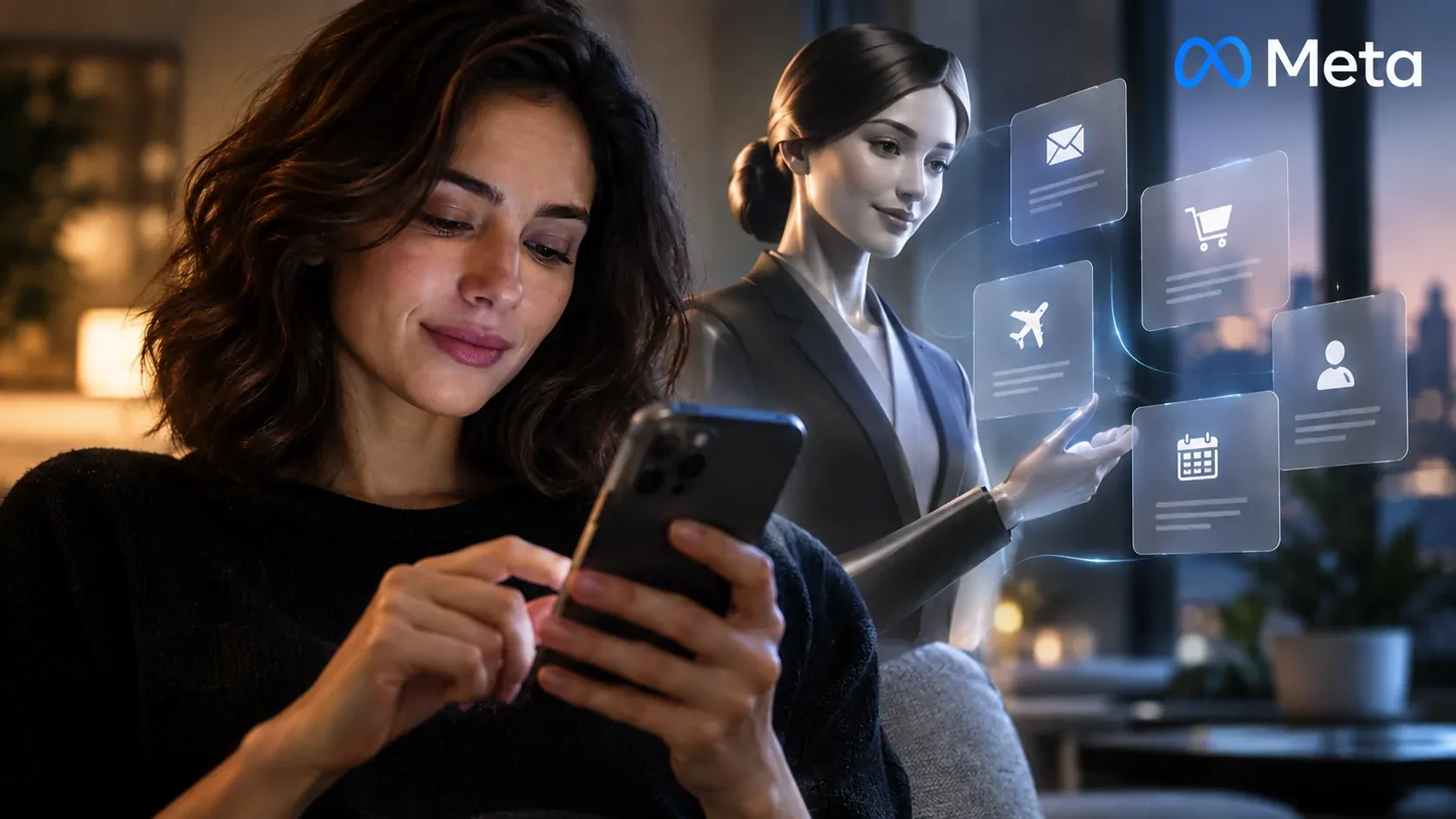 Muse da Meta representado como uma secretária digital executando tarefas em um computador virtual