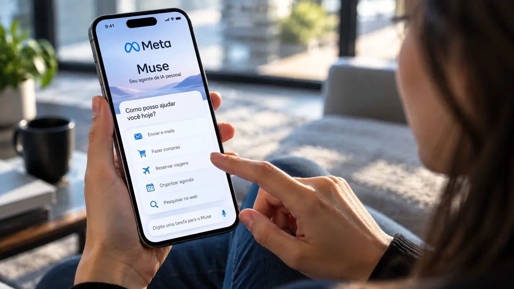Muse da Meta sendo usado em um smartphone para delegar uma tarefa a um agente de IA