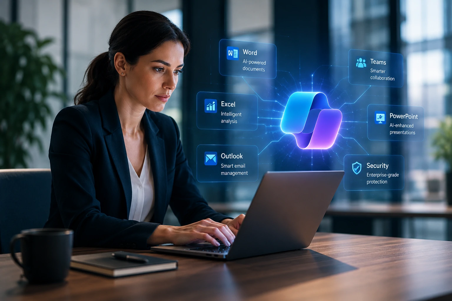 Imagem editorial sobre Microsoft e Copilot