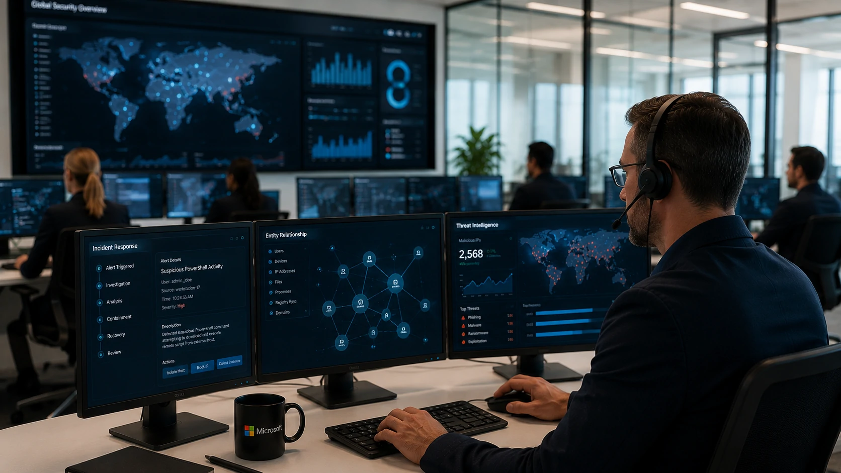 Security professionals supervising AI agents during automated incident response