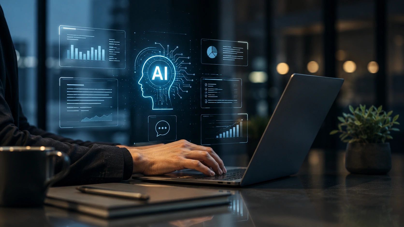 Profissionais utilizando inteligência artificial para tomada de decisões estratégicas nas empresas