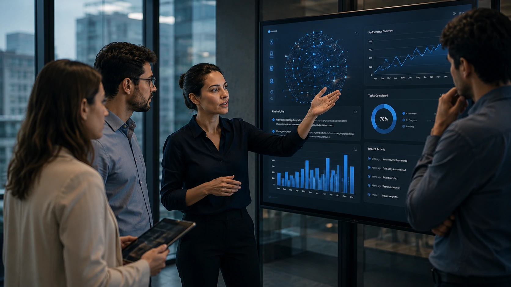 Equipe corporativa utilizando inteligência artificial