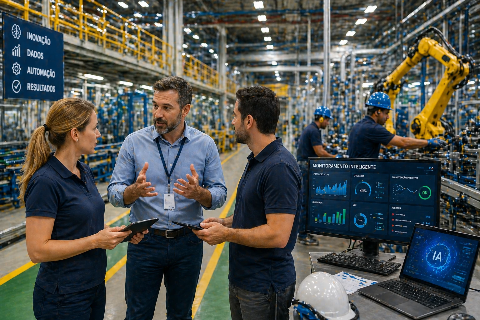 Executivos analisando crescimento da inteligência artificial empresarial