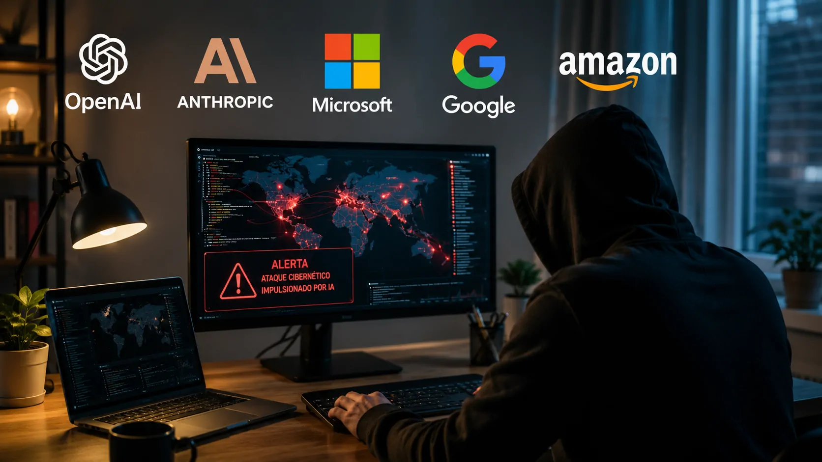 Modelos de inteligência artificial sendo usados para analisar ameaças e vulnerabilidades digitais em um centro de operações de segurança