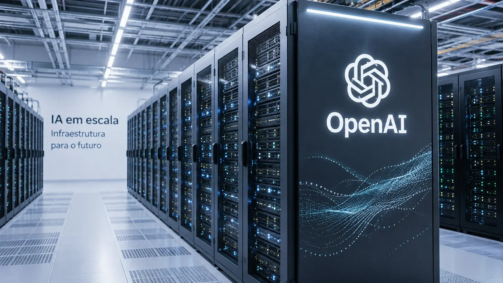 Data center de inteligência artificial representando a expansão da infraestrutura da OpenAI