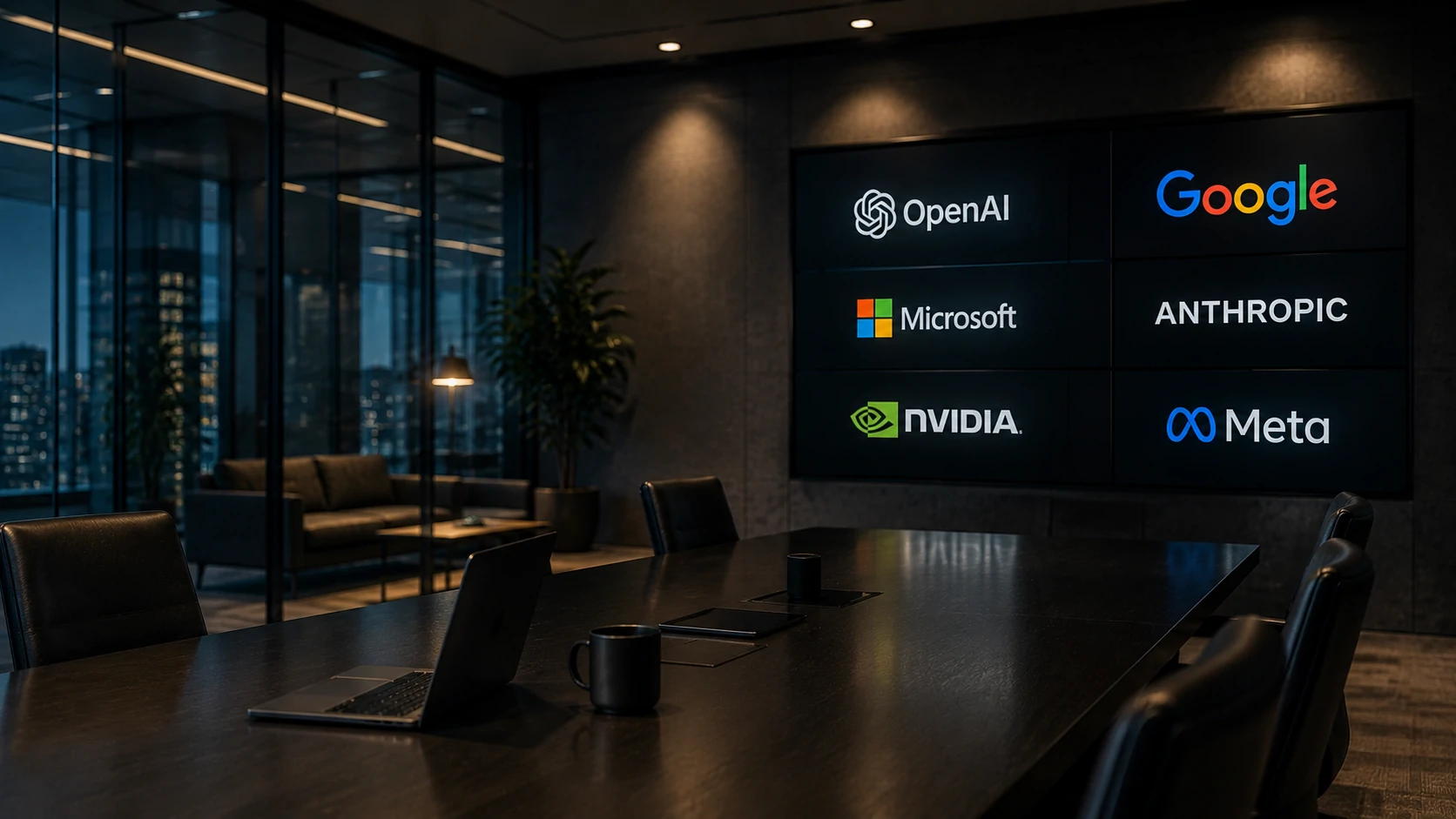 Executives evaluating different strategies for the future of artificial intelligence