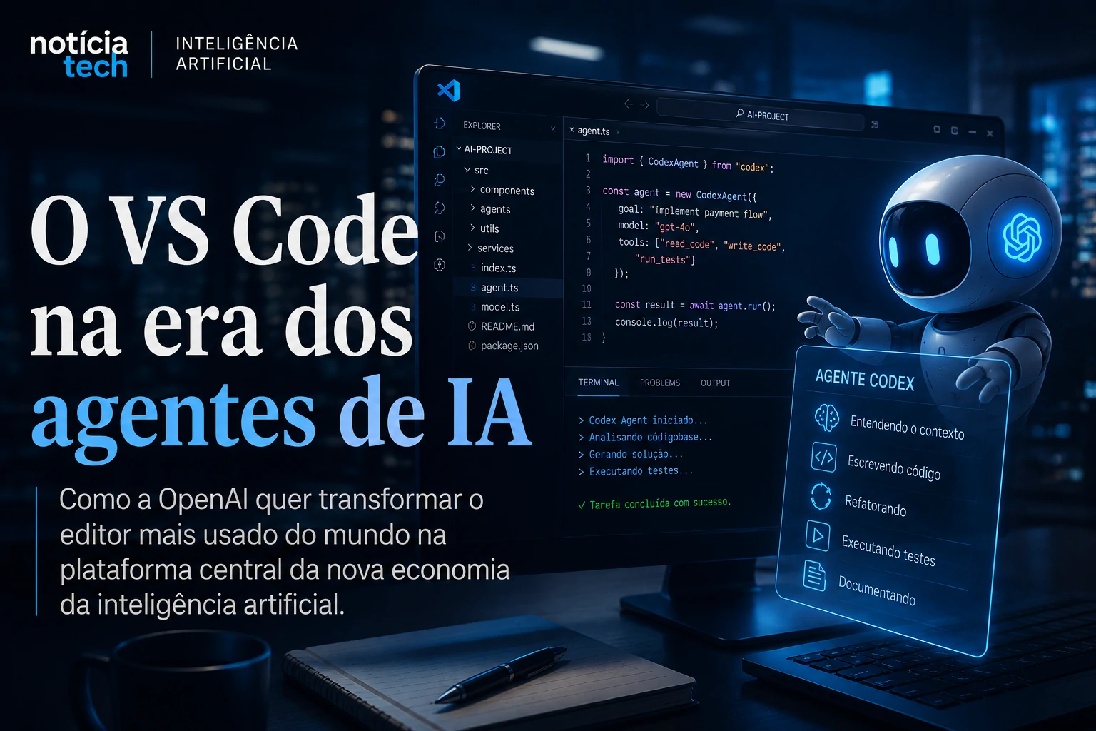 Agentes programadores integrados ao VS Code em ambiente corporativo moderno