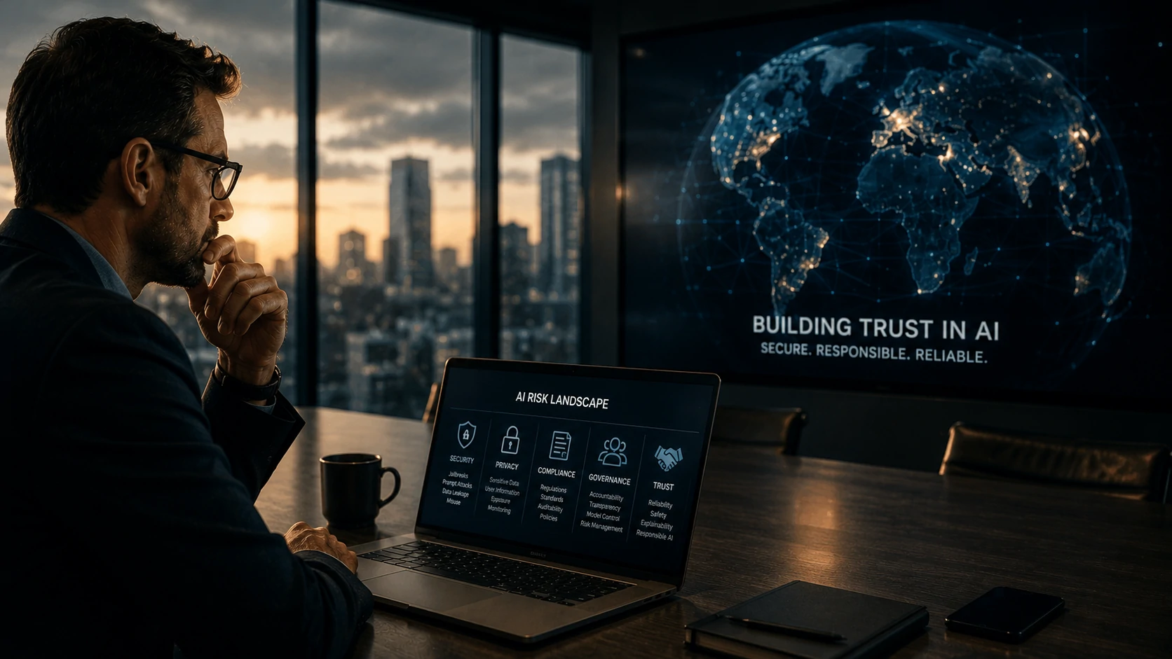 Illustration showing leading AI companies competing on security, trust, and enterprise adoption.